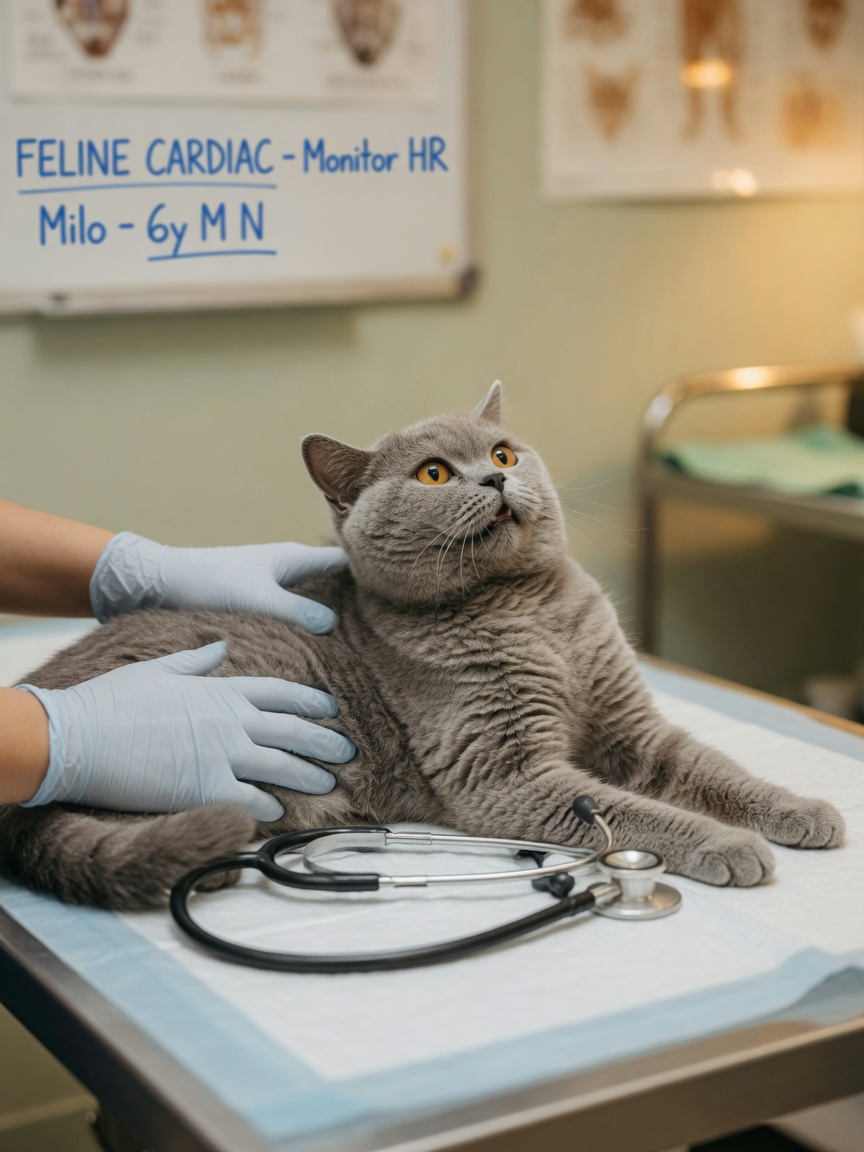 Distressed cat showing poisoning symptoms being examined by a veterinarian on a clinic table