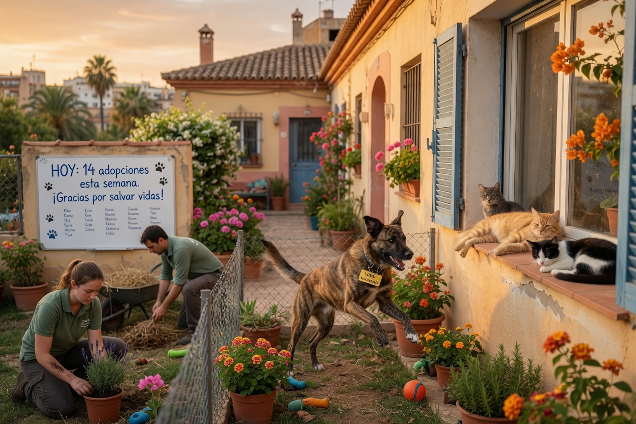Refuge pour animaux de compagnie espagnol primé avec sauvetages profitant d'un espace de sanctuaire extérieur et de soins bénévoles