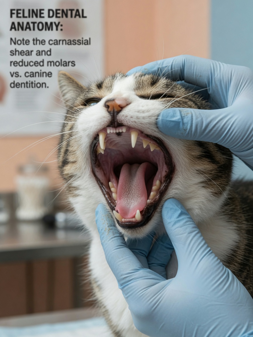 Veterinary examination of a cat's mouth showing feline anatomy