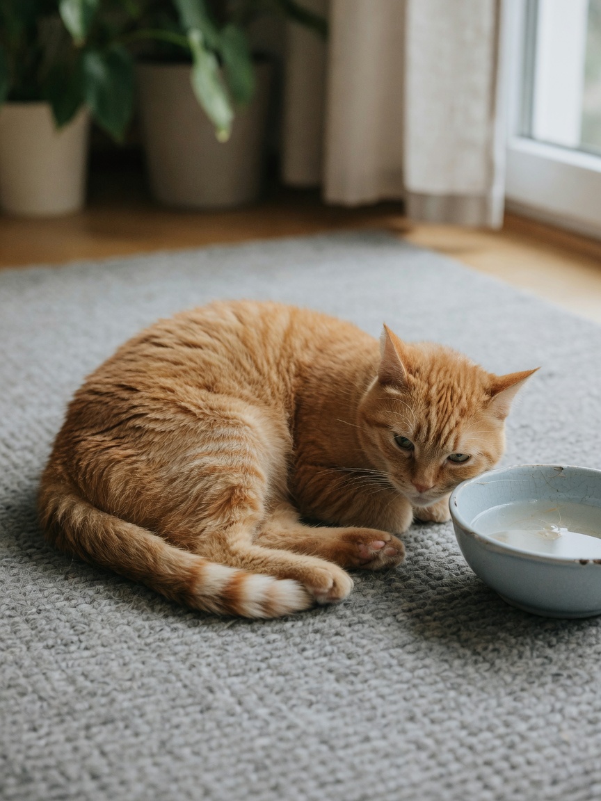 Discomforted cat showing signs of digestive upset