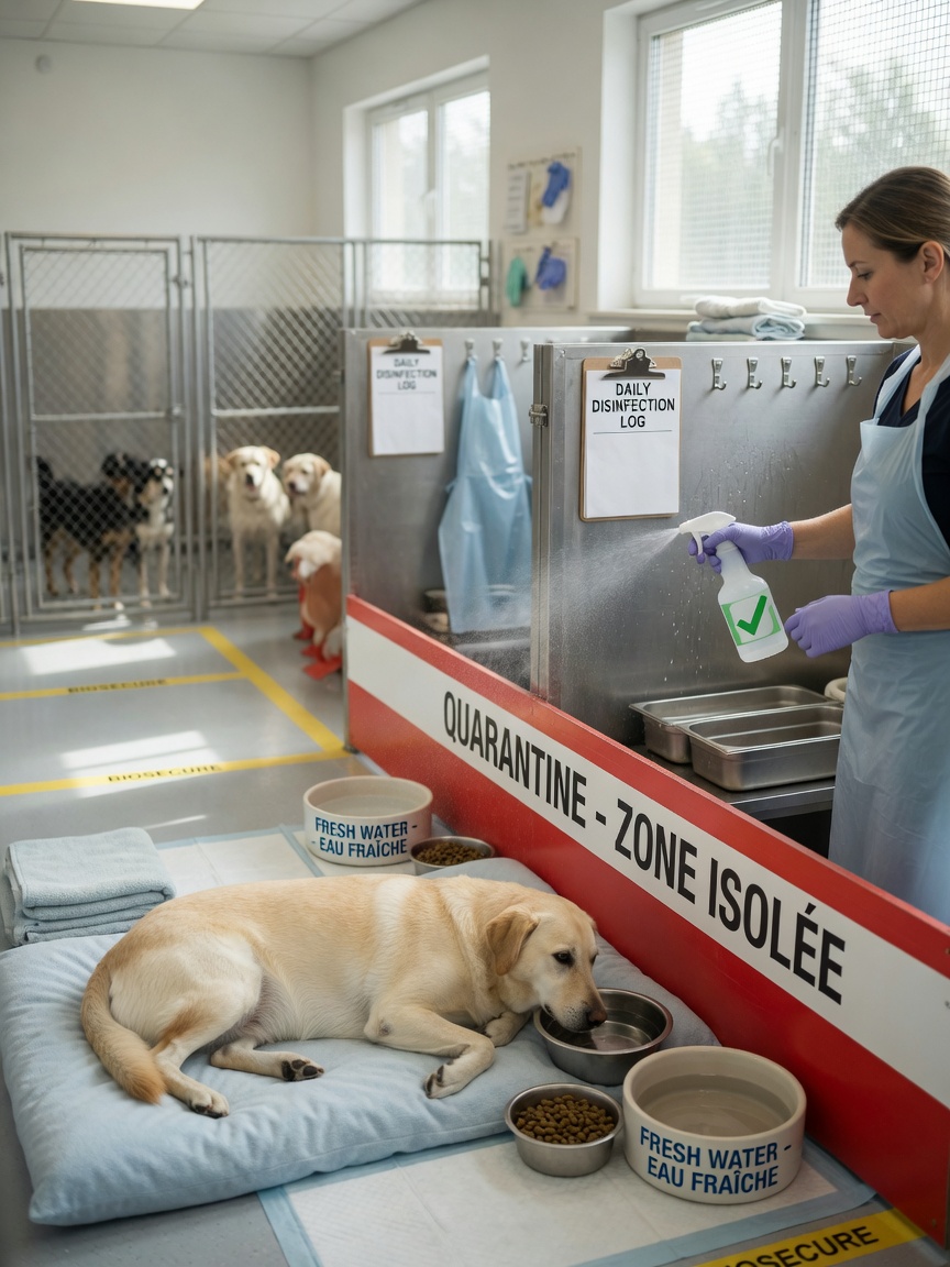 Professional kennel isolation and disinfection practices for preventing canine herpesvirus transmission in breeding facilities