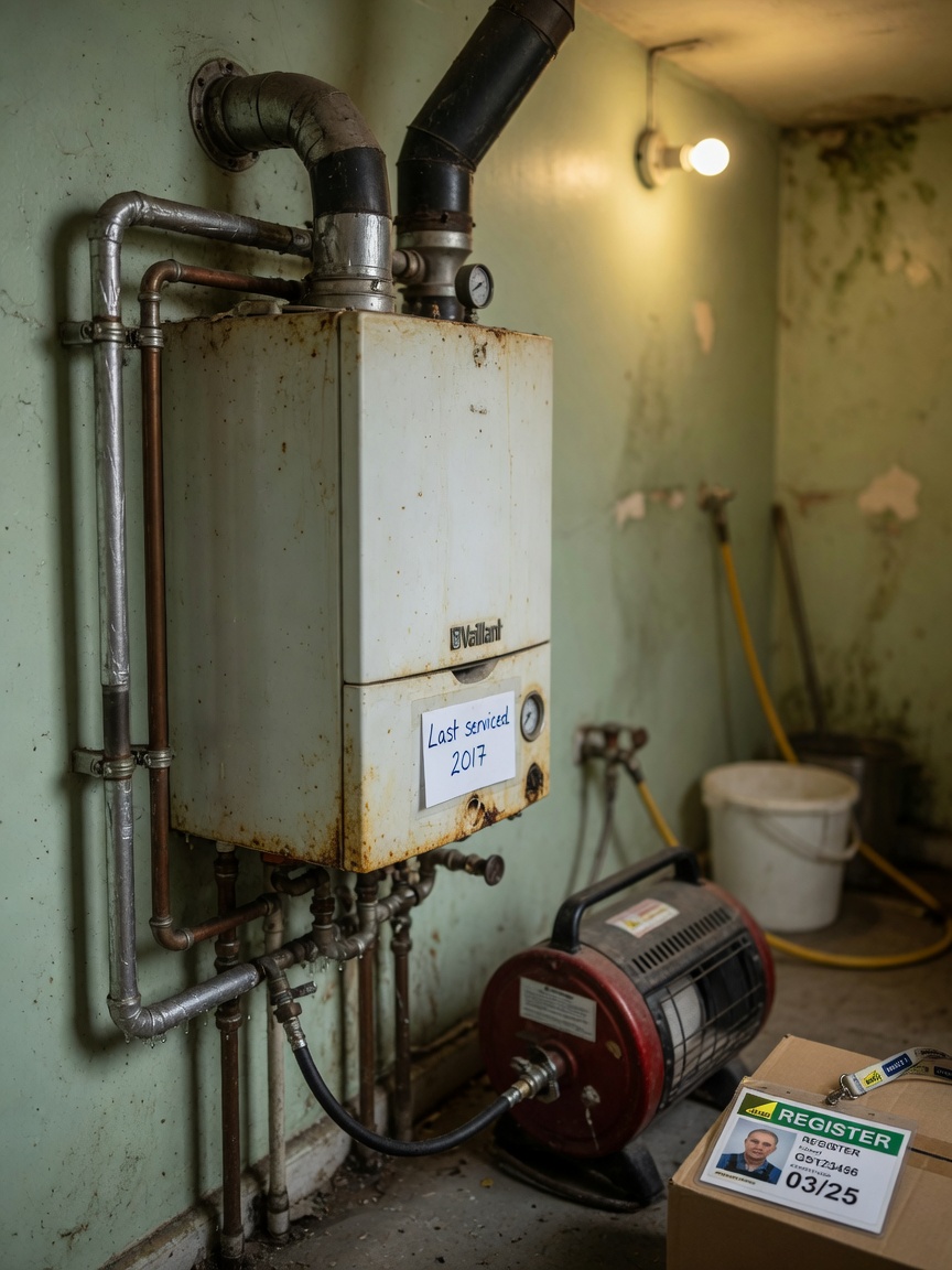 Gas boiler and portable heater in a utility room, common household sources of carbon monoxide