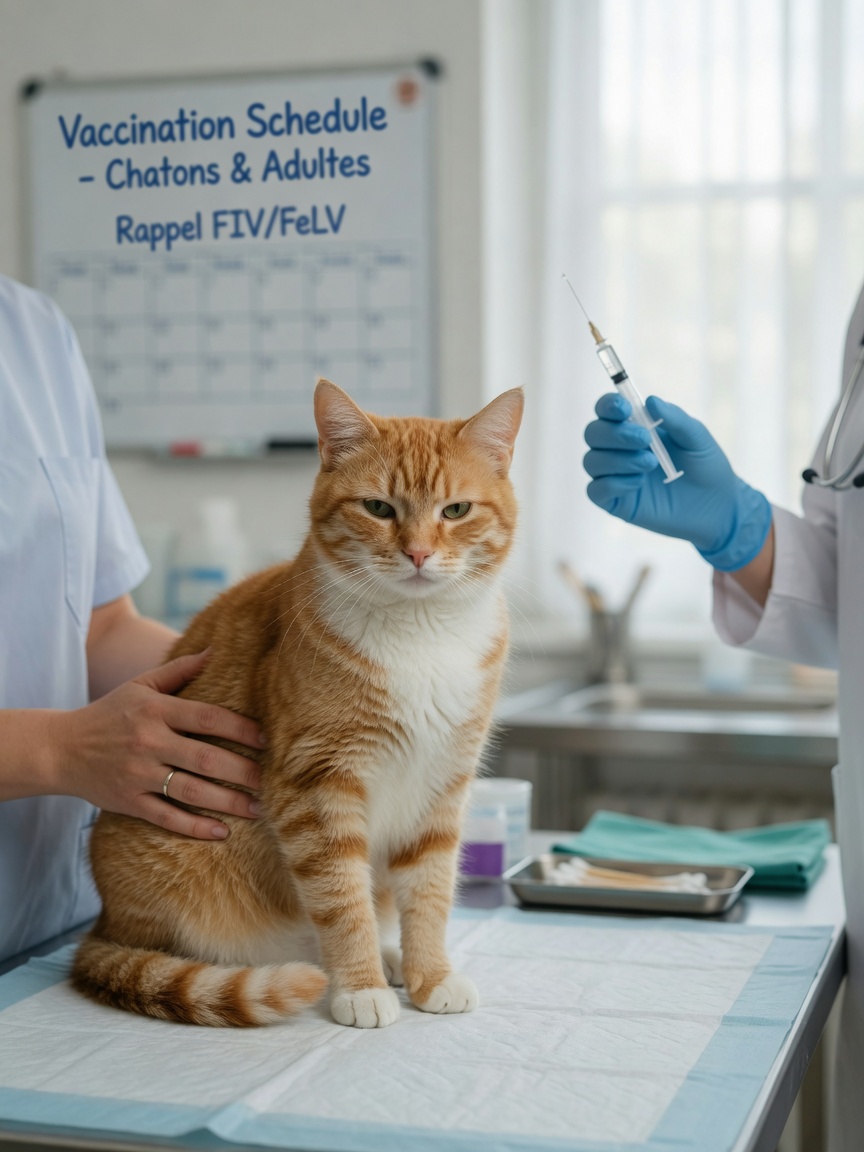 Cat receiving vaccination during annual health check at veterinary clinic