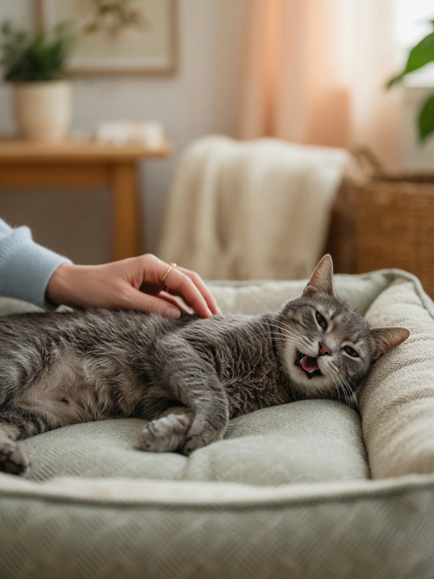 Gatto in difficoltà con respirazione affannosa e difficoltà respiratoria a casa