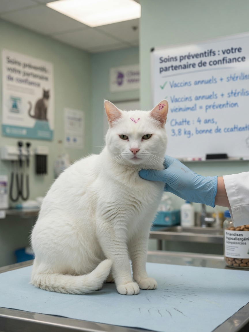 Veterinarian reassuring a spayed cat during a wellness examination