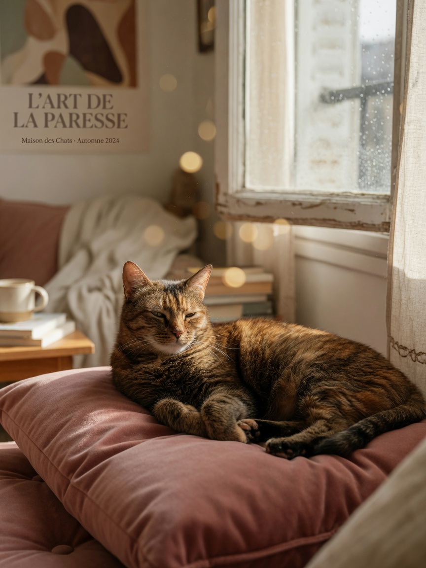 Healthy and content female cat resting peacefully indoors, representing long-term health benefits of spaying