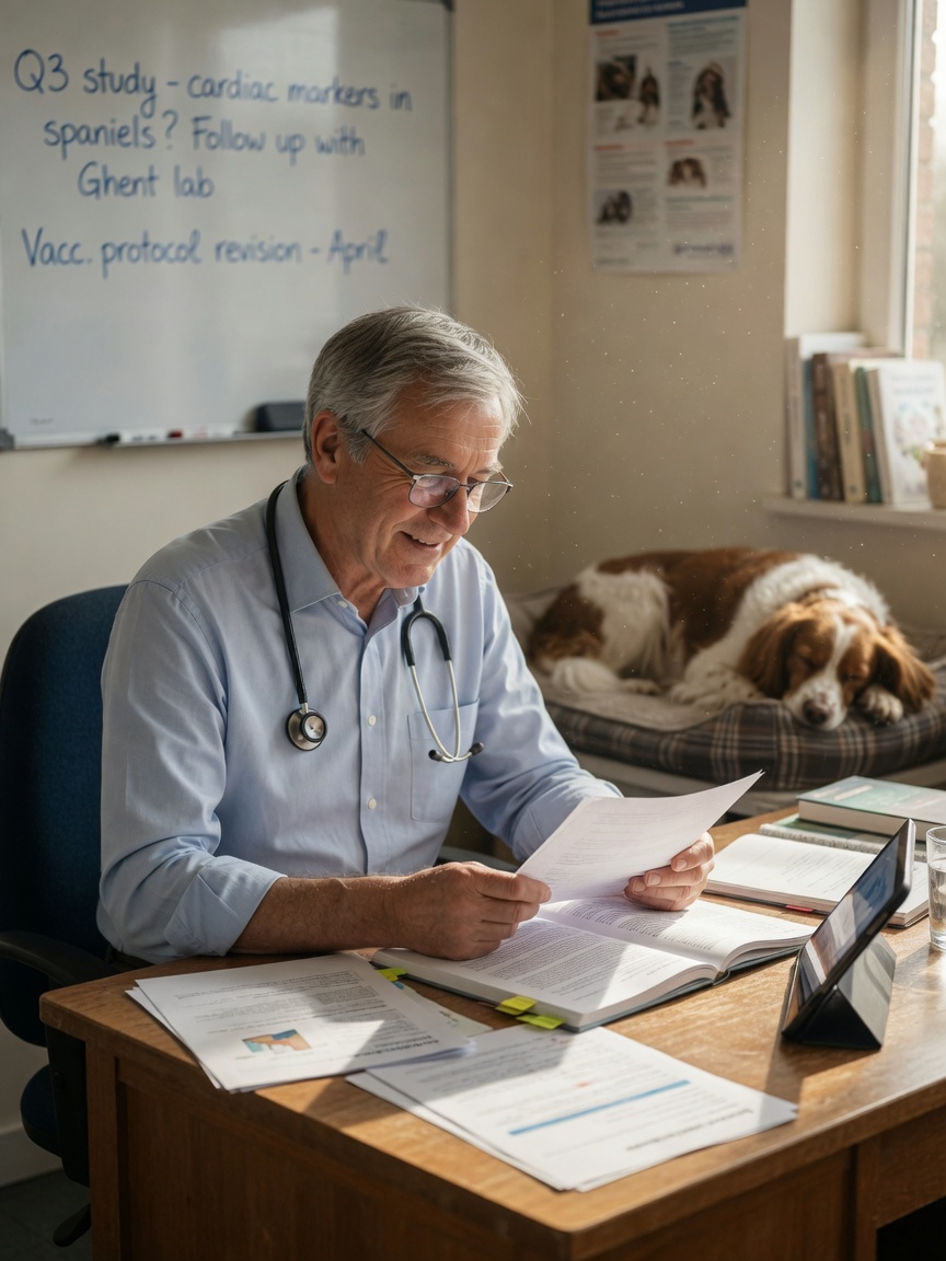 Ein belgischer Tierarzt überprüft wissenschaftliche Forschung über CBD für Hunde in seiner Tierarztpraxis