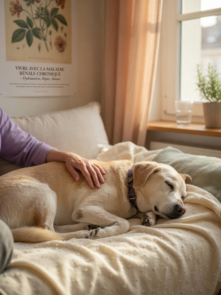 Wet renal diet food in bowl with fresh water for CKD dogs