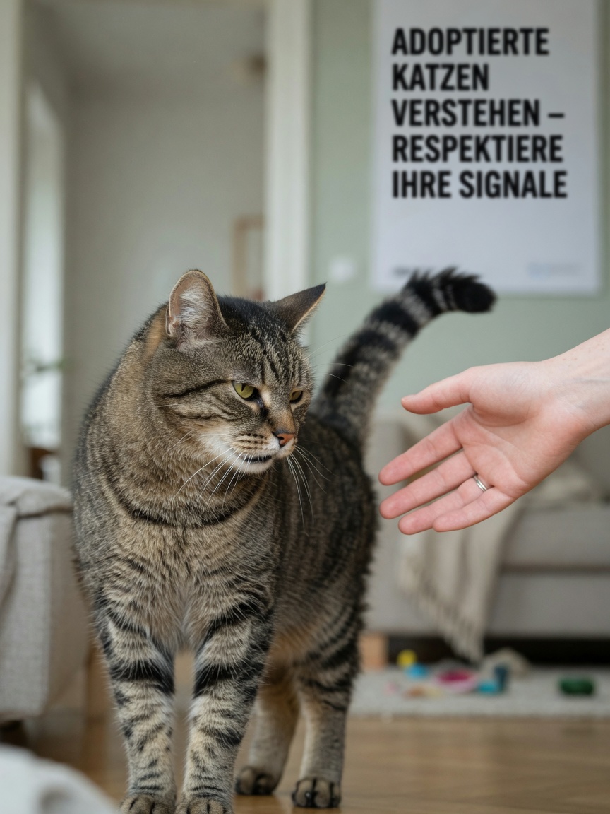 A cat with pinned back ears and swishing tail walking away from human contact, showing discomfort
