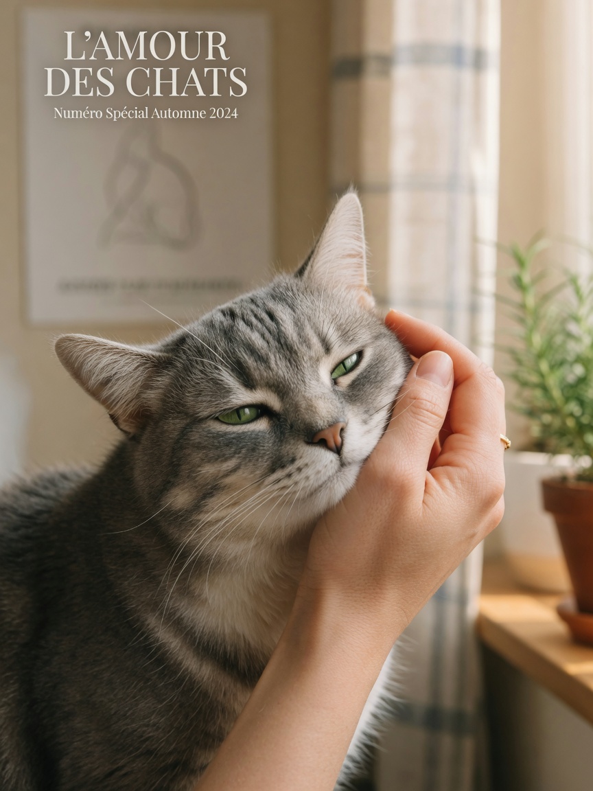 A grey and white cat bunting its forehead against an owner's hand, demonstrating affection through scent marking