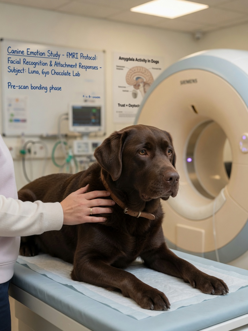 Labrador Retriever during neuroscience research showing scientific study of canine emotion
