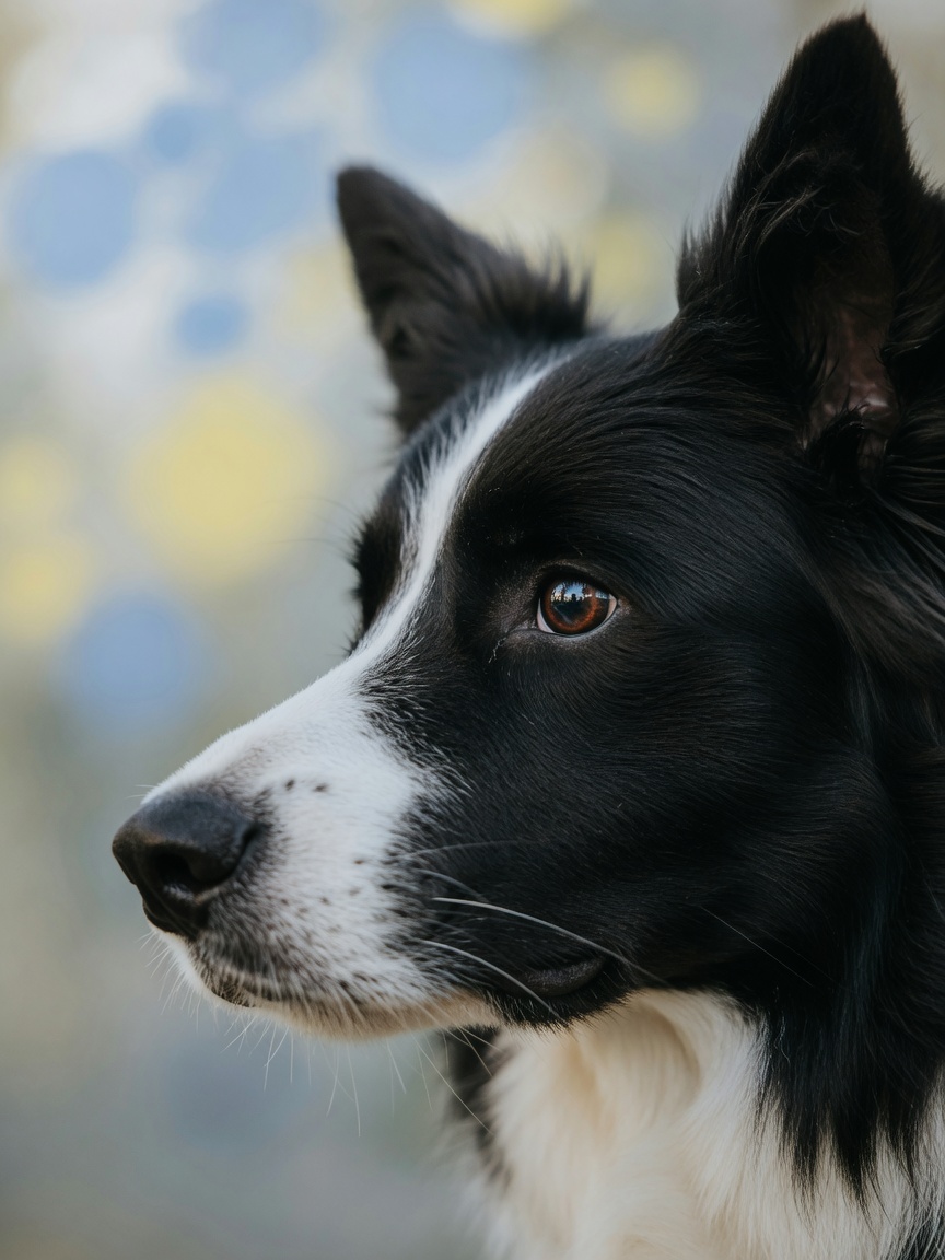 Close-up of Border Collie's eye and face emphasizing canine vision perception