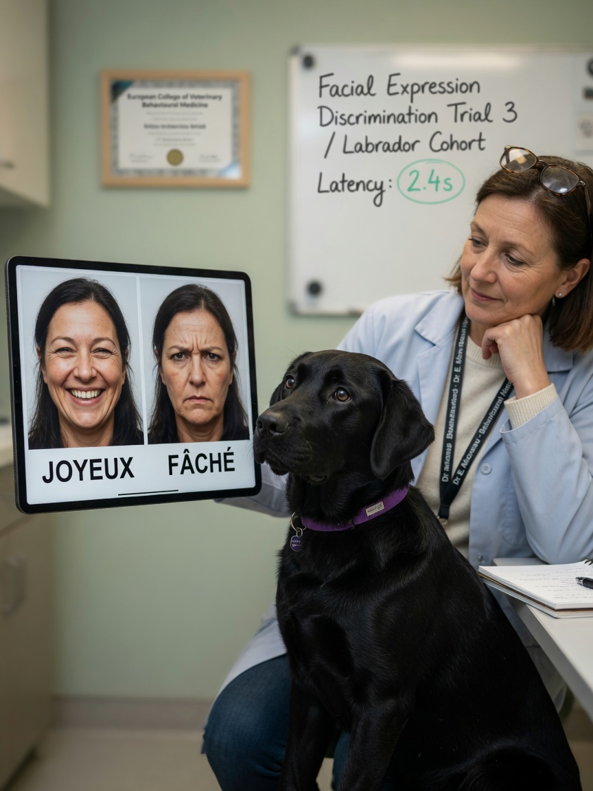Dog demonstrating facial expression recognition during behavioral study