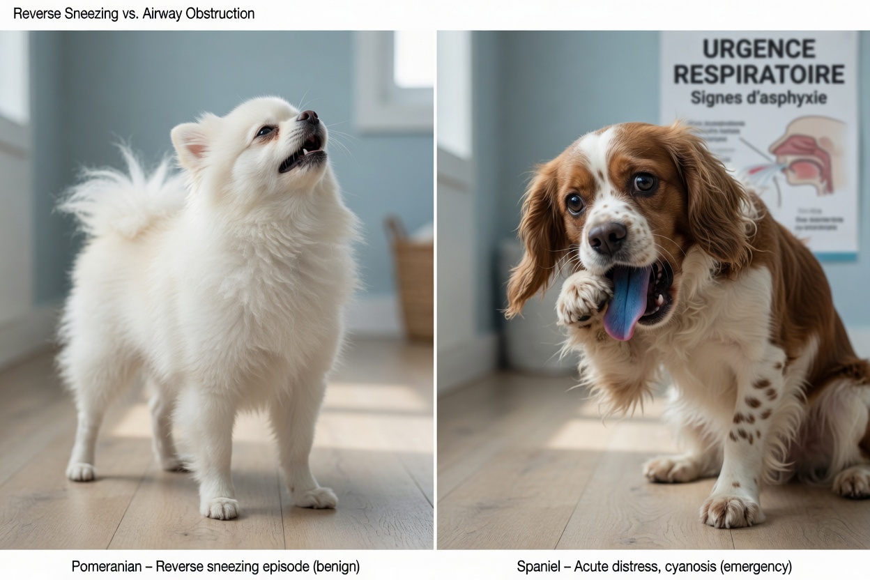 Comparison of reverse sneezing versus true choking symptoms in dogs