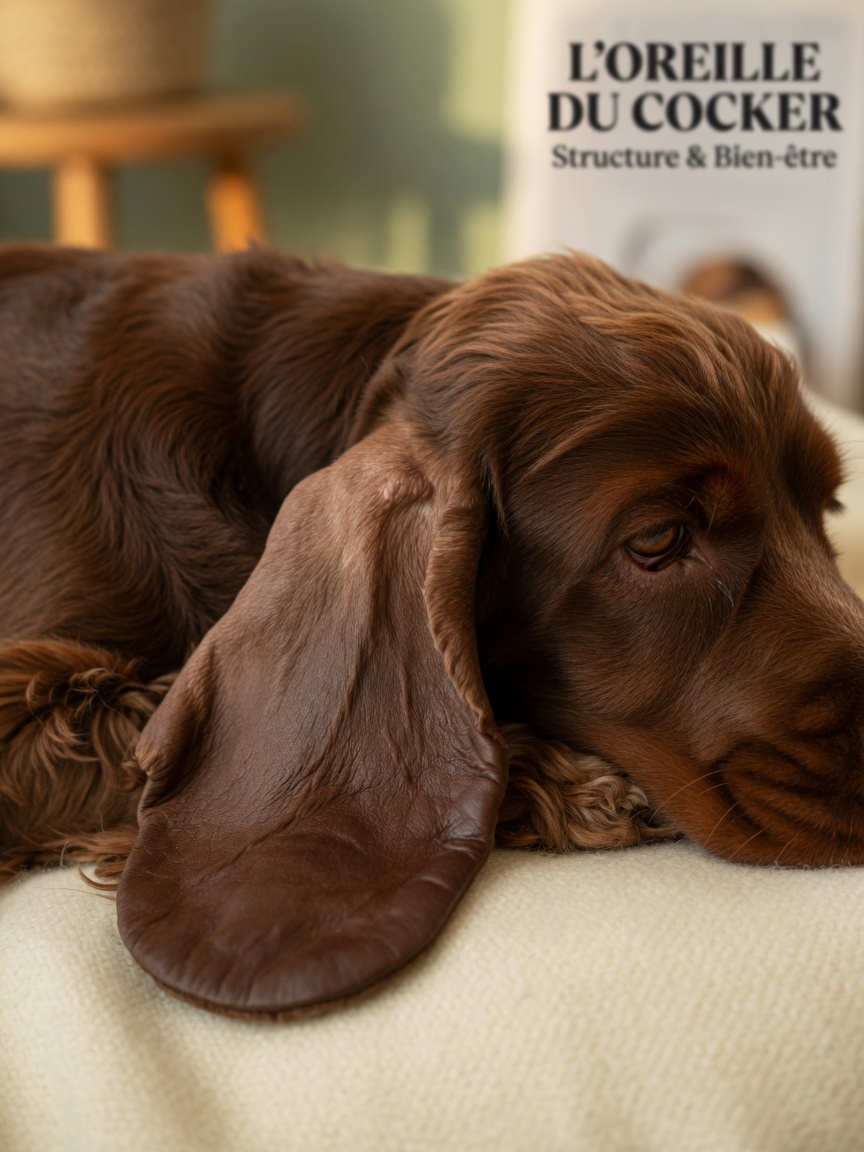 Cocker Spaniel mit langen Schlappohren, die die anfällige Ohranatomie für Infektionen zeigen