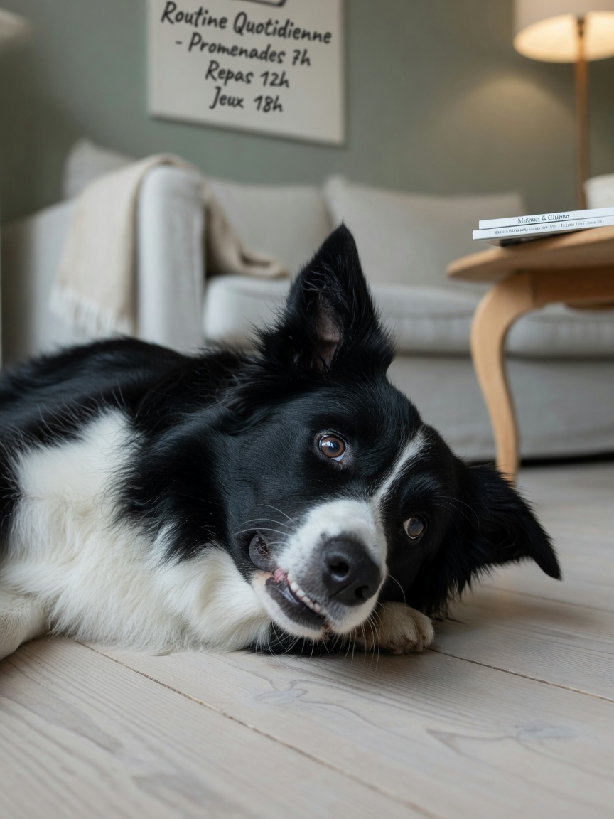 Border Collie displaying subtle focal seizure signs with facial twitching and fixed glassy stare