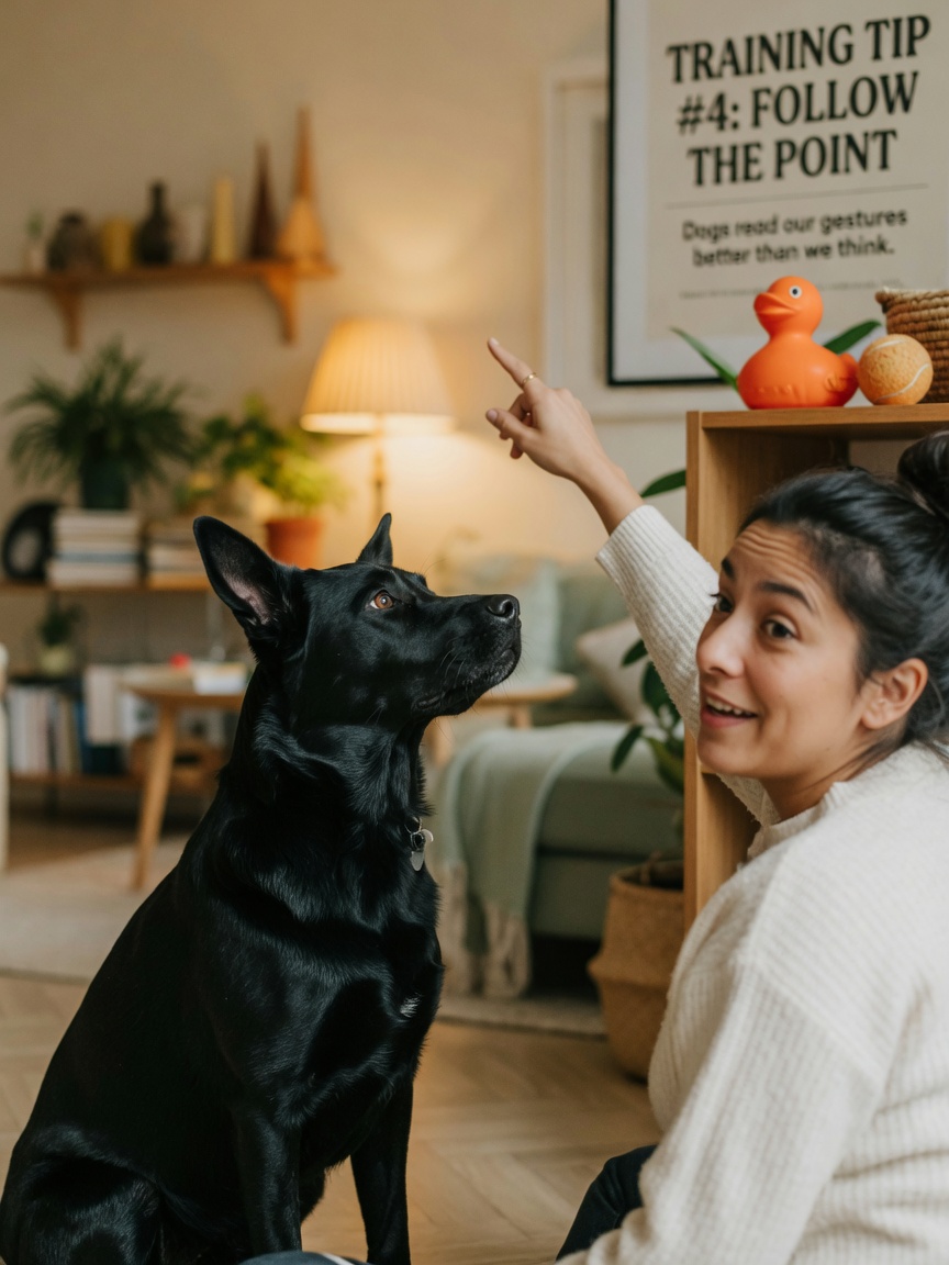 Hond die aanwijzing van eigenaar volgt, demonstrando uniek hondenachtig sociaal cognitief vermogen