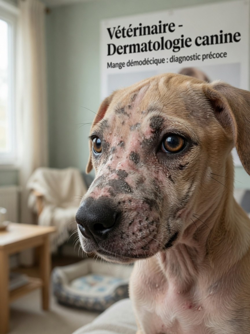 Localized demodectic mange in a puppy showing patchy hair loss around the eyes and muzzle