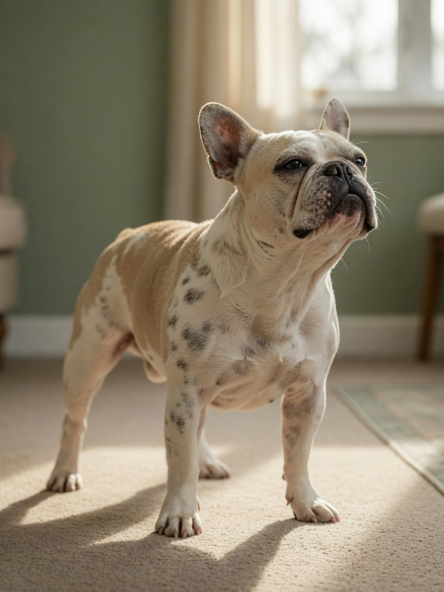 French Bulldog demonstrating reverse sneeze posture with extended neck and widened stance