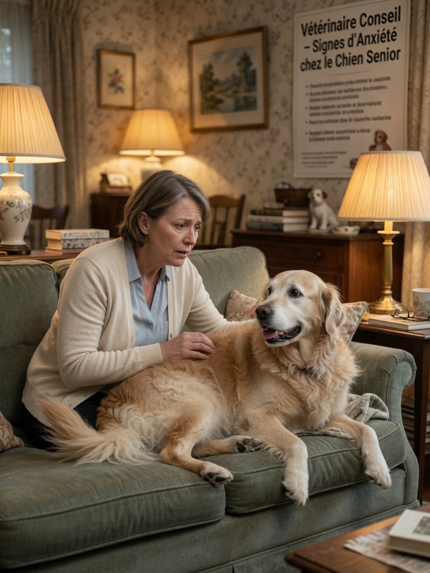 Owner observing a senior golden retriever's unusual zooming behavior with concern, capturing the moment of noticing abnormal activity patterns