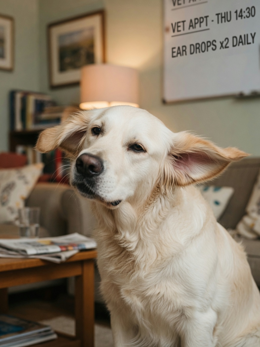Dog shaking its head vigorously, showing signs of ear discomfort