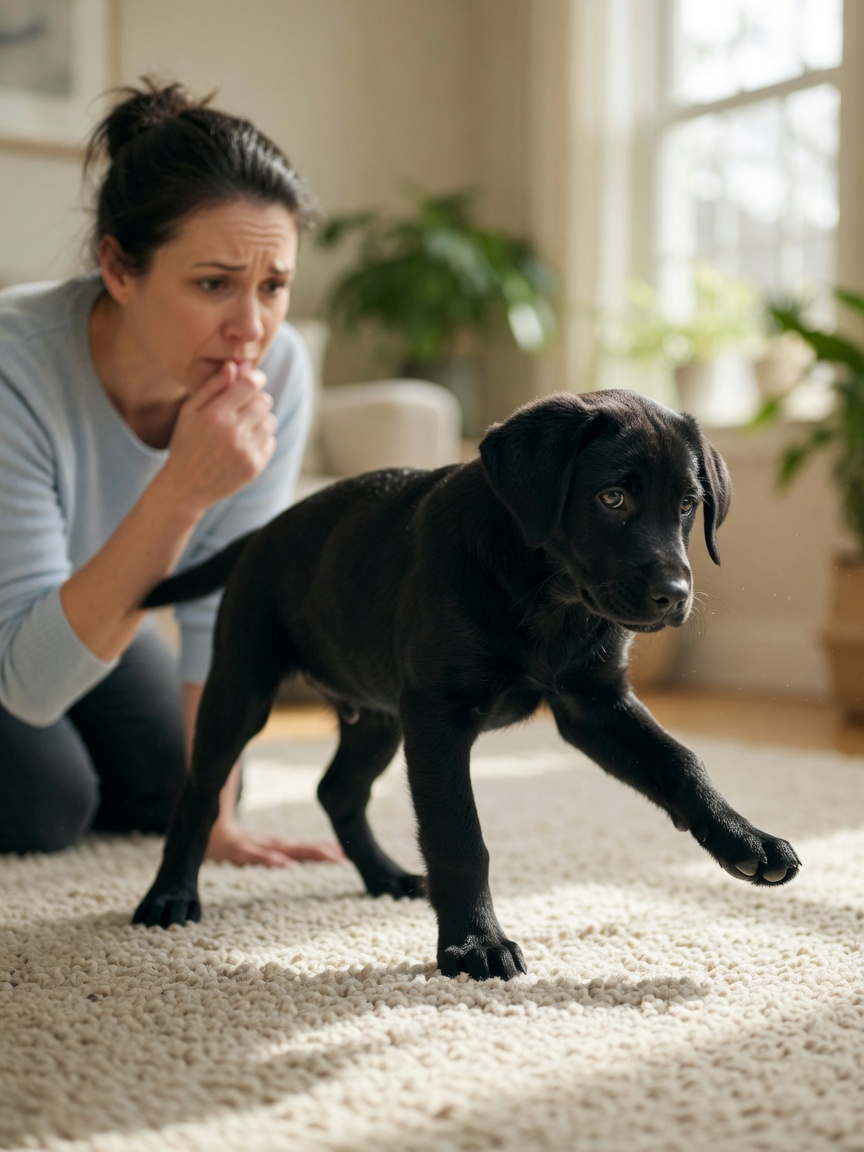 Young Labrador Retriever puppy showing lameness and paddling gait indicative of elbow dysplasia