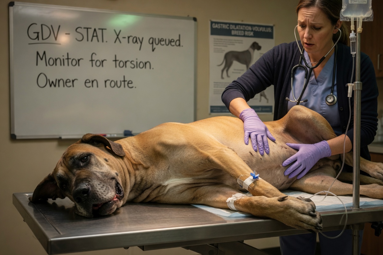 Great Dane sottoposto a esame addominale d'emergenza dal veterinario