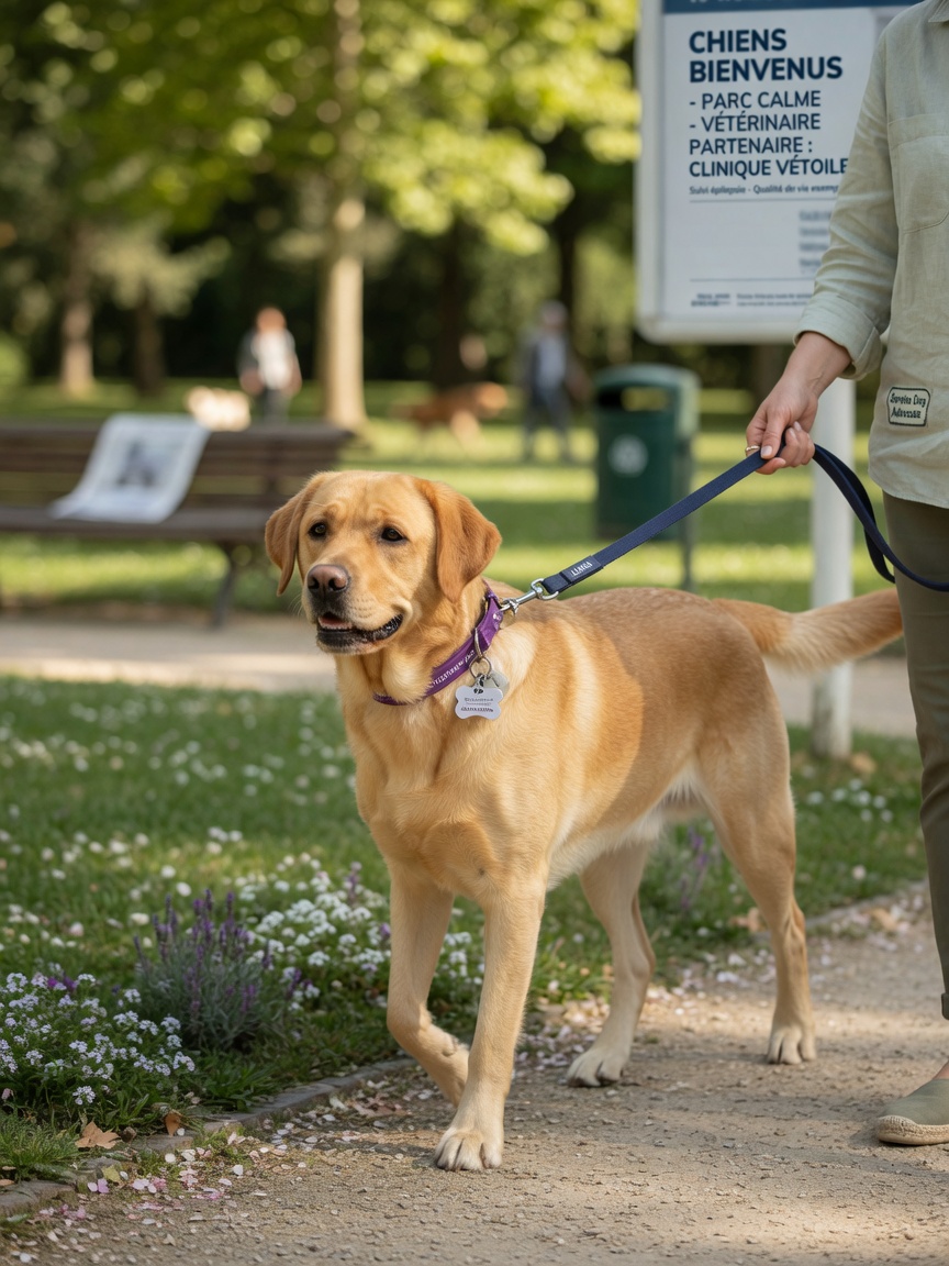 Healthy epileptic Labrador Retriever enjoying an outdoor walk, representing well-controlled quality of life