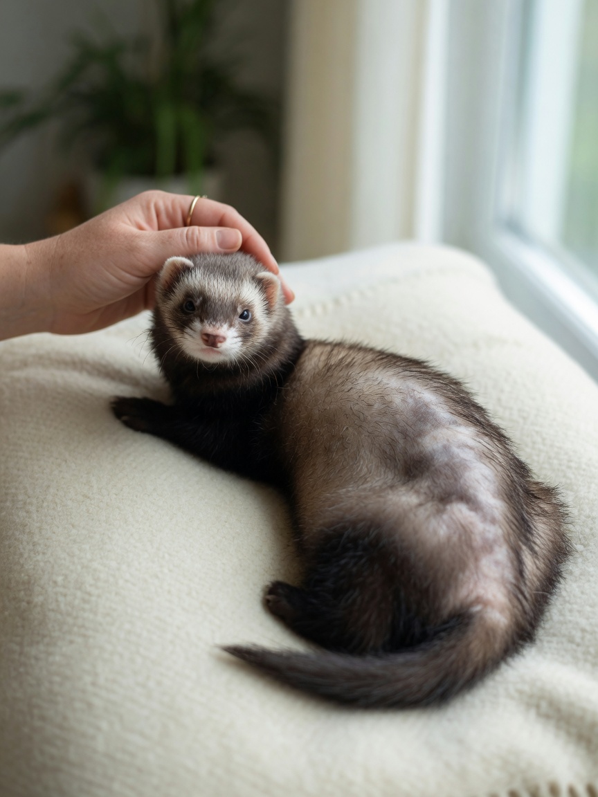 Ferret with hair loss and patchy fur typical of adrenal disease