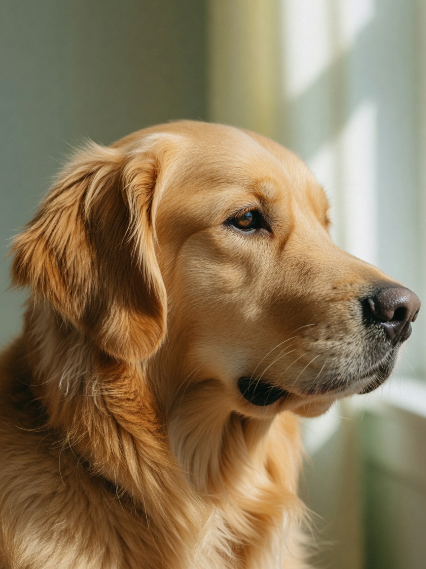 Close-up van een hond met een gezonde, glanzende vacht die verbeteringen van huid en vacht laat zien van omega-3 supplementatie