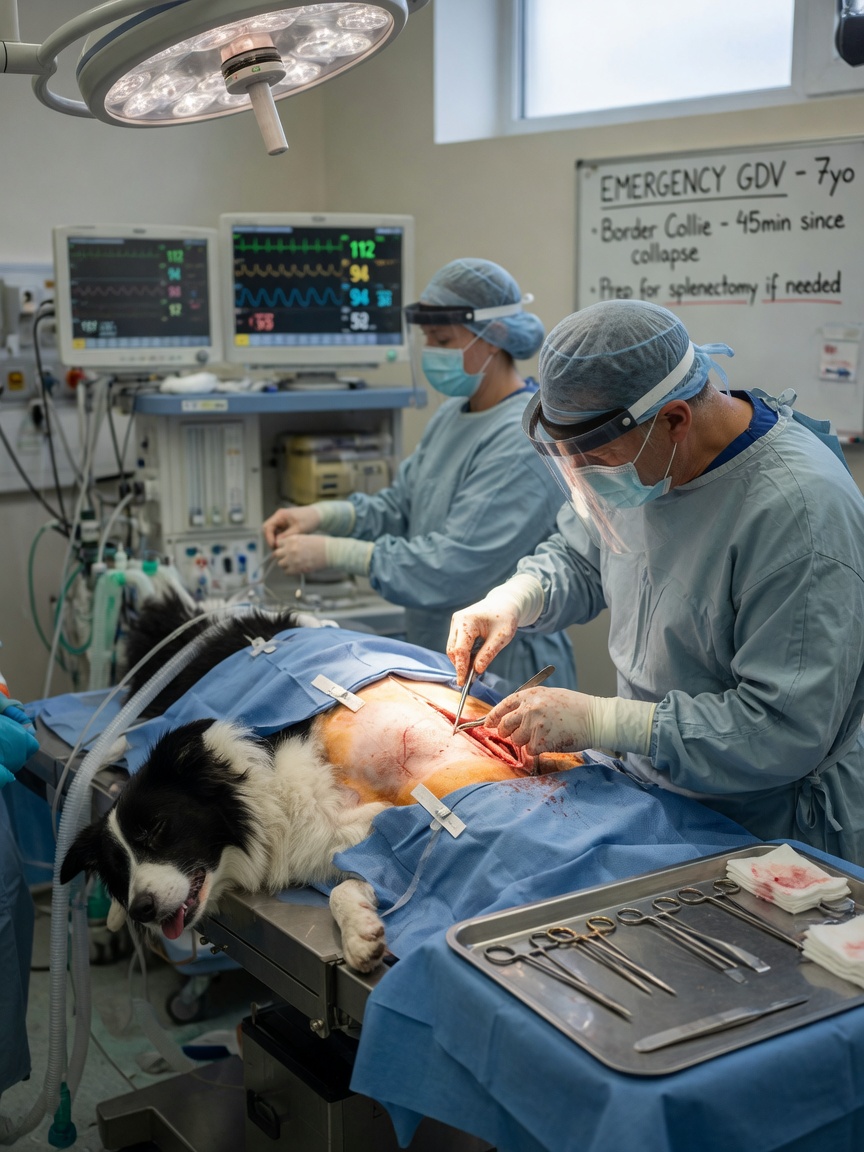 Notfall-Cholezystektomie an einem Border Collie mit gerissener Gallenblasenschleimzyste