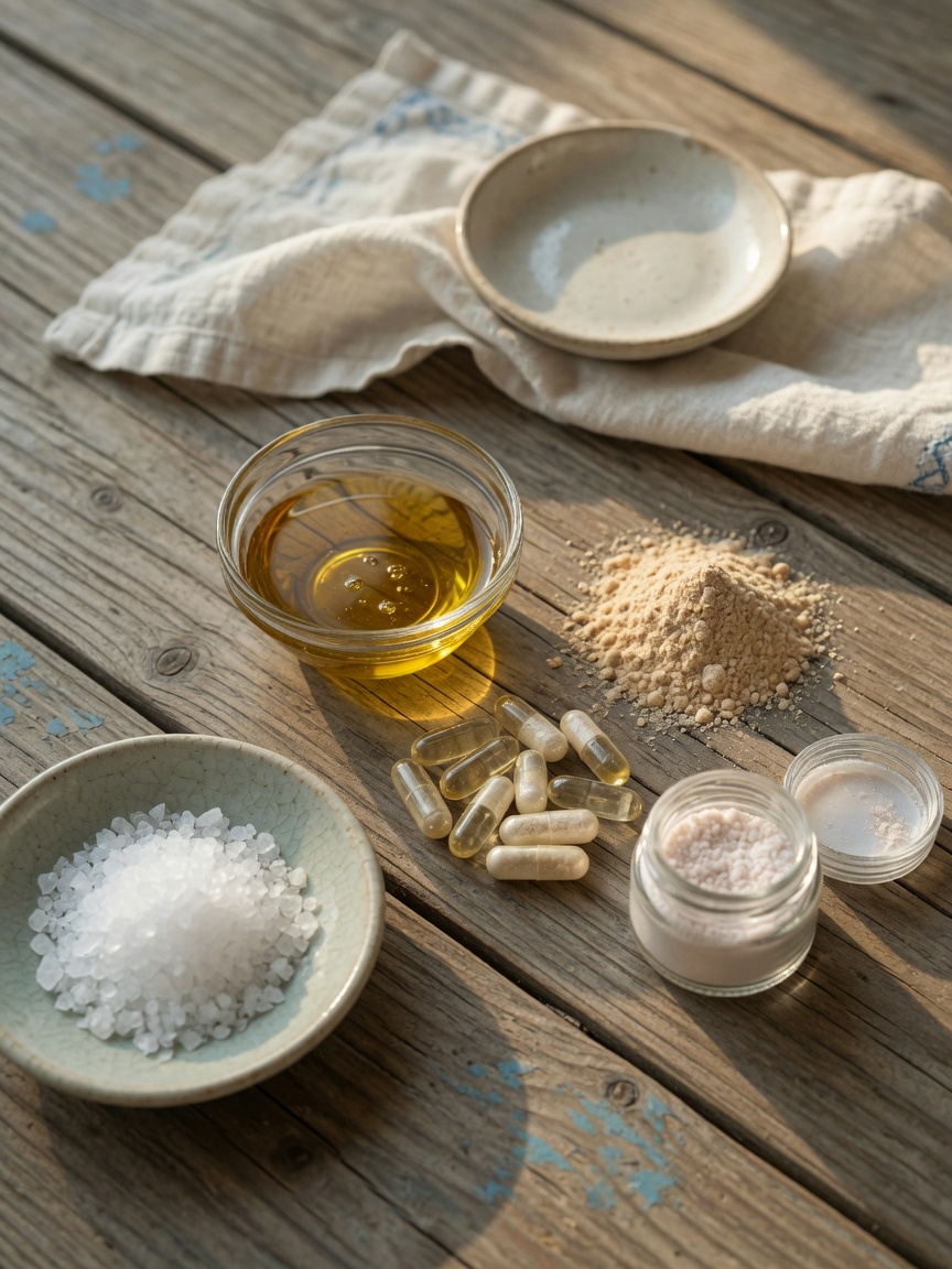 Joint supplement ingredients displayed including linseed oil, boswellia, glucosamine, hyaluronic acid, and MSM
