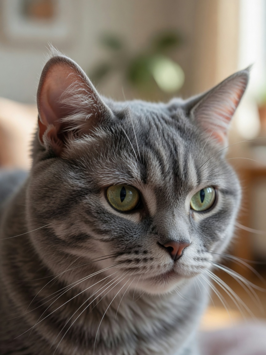 Close-up of alert cat showing forward-facing ears indicating interest and engagement