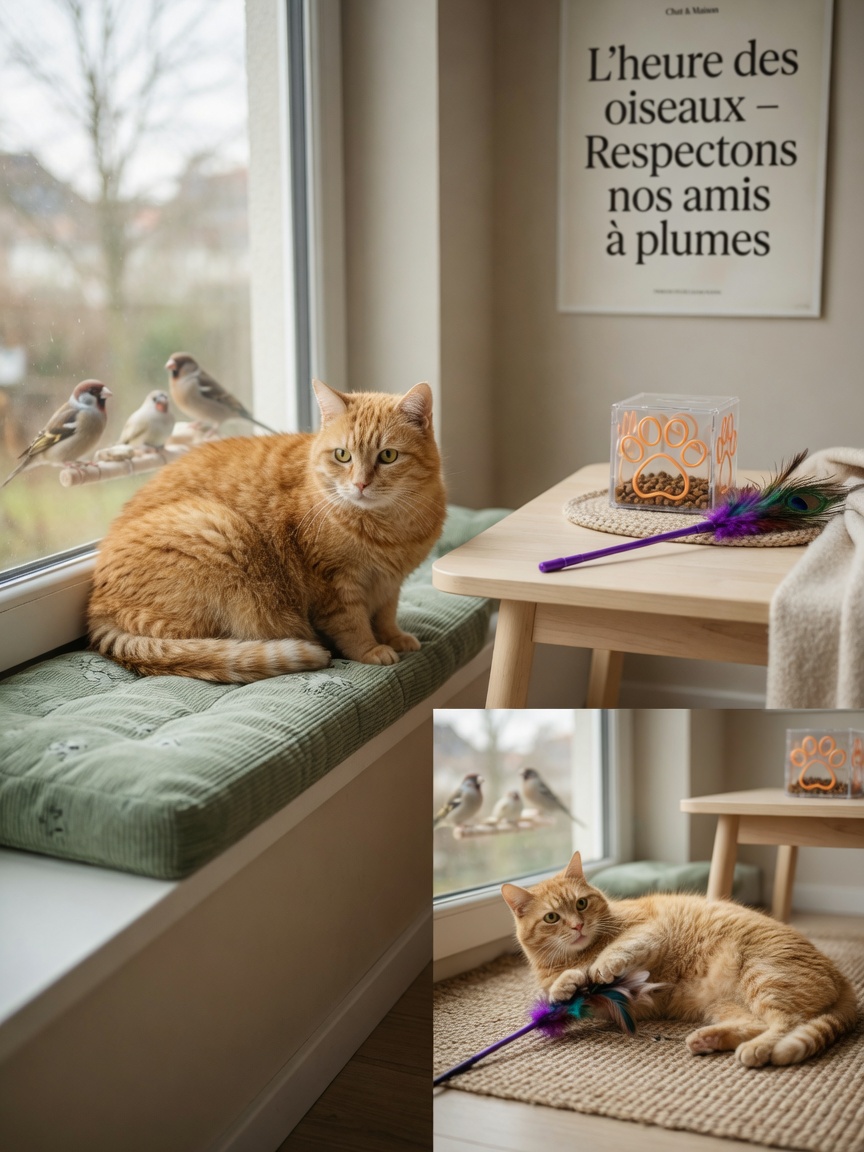 Senior cat peacefully bird watching from an accessible window perch, demonstrating low-impact enrichment