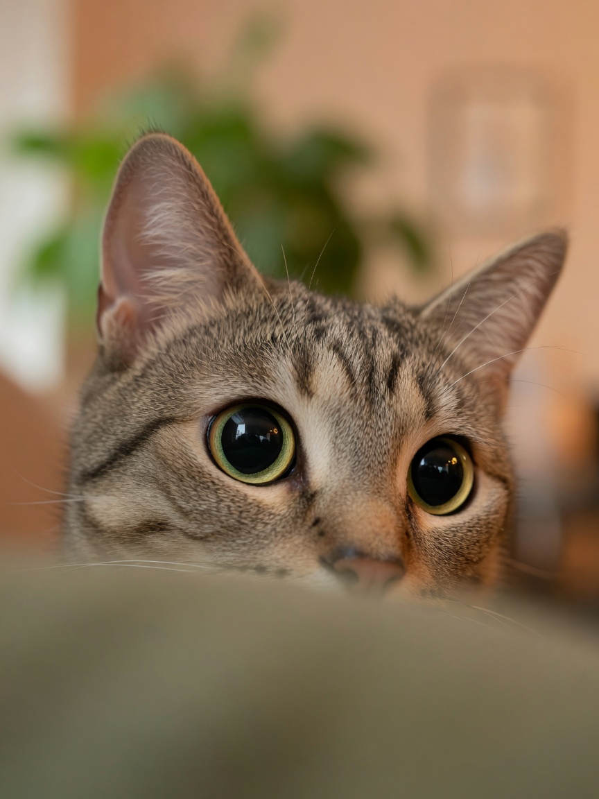 Extreme close-up of a cat's eyes with dilated pupils, showing focused, intense gaze