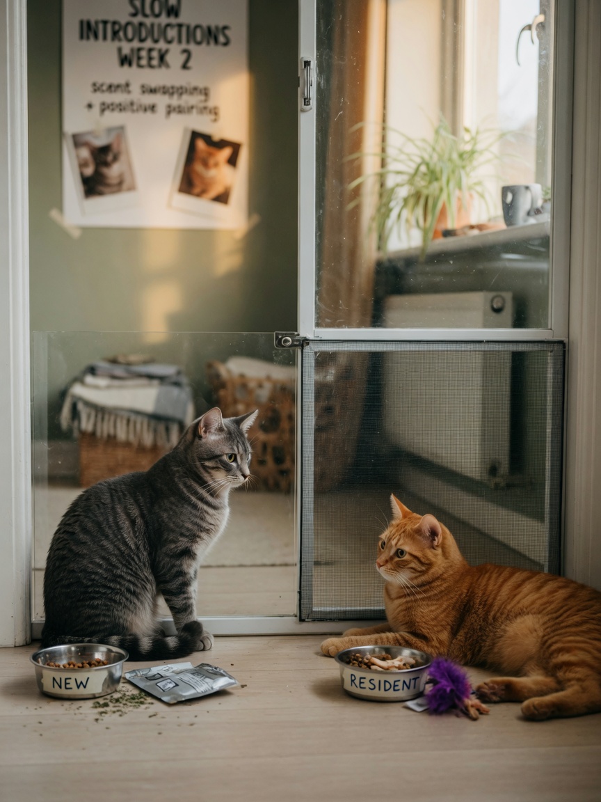Twee honden die elkaar op natuurlijke wijze begroeten door te snuffelen, met juiste kalme lichaamstaal met ontspannen staarten tijdens introductie