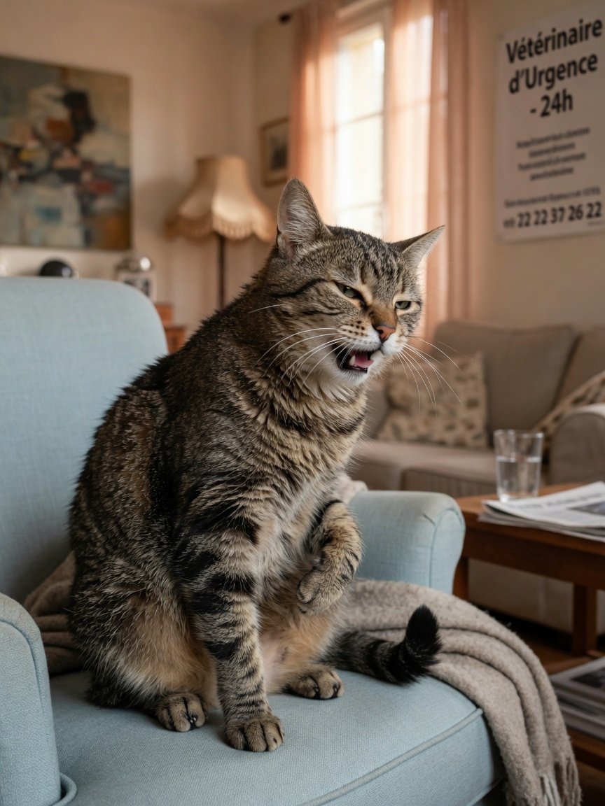 Cat exhibiting respiratory distress and open-mouth breathing characteristic of laryngeal paralysis symptoms