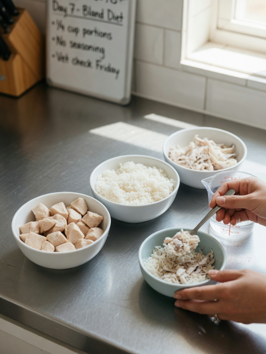 Preparation of bland, low-fat acute phase foods for pancreatitis recovery