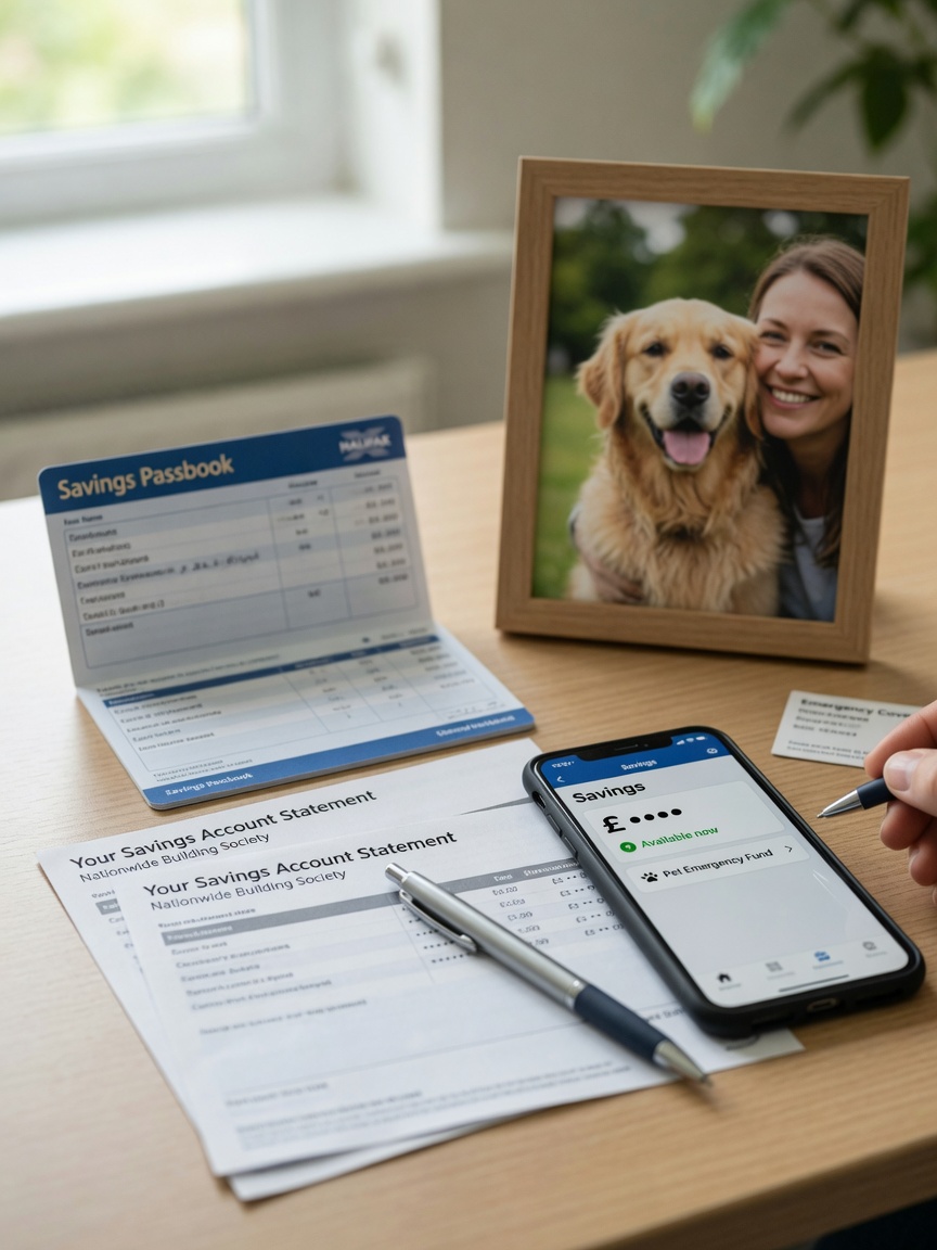 Savings account documents and mobile banking app representing emergency fund storage options
