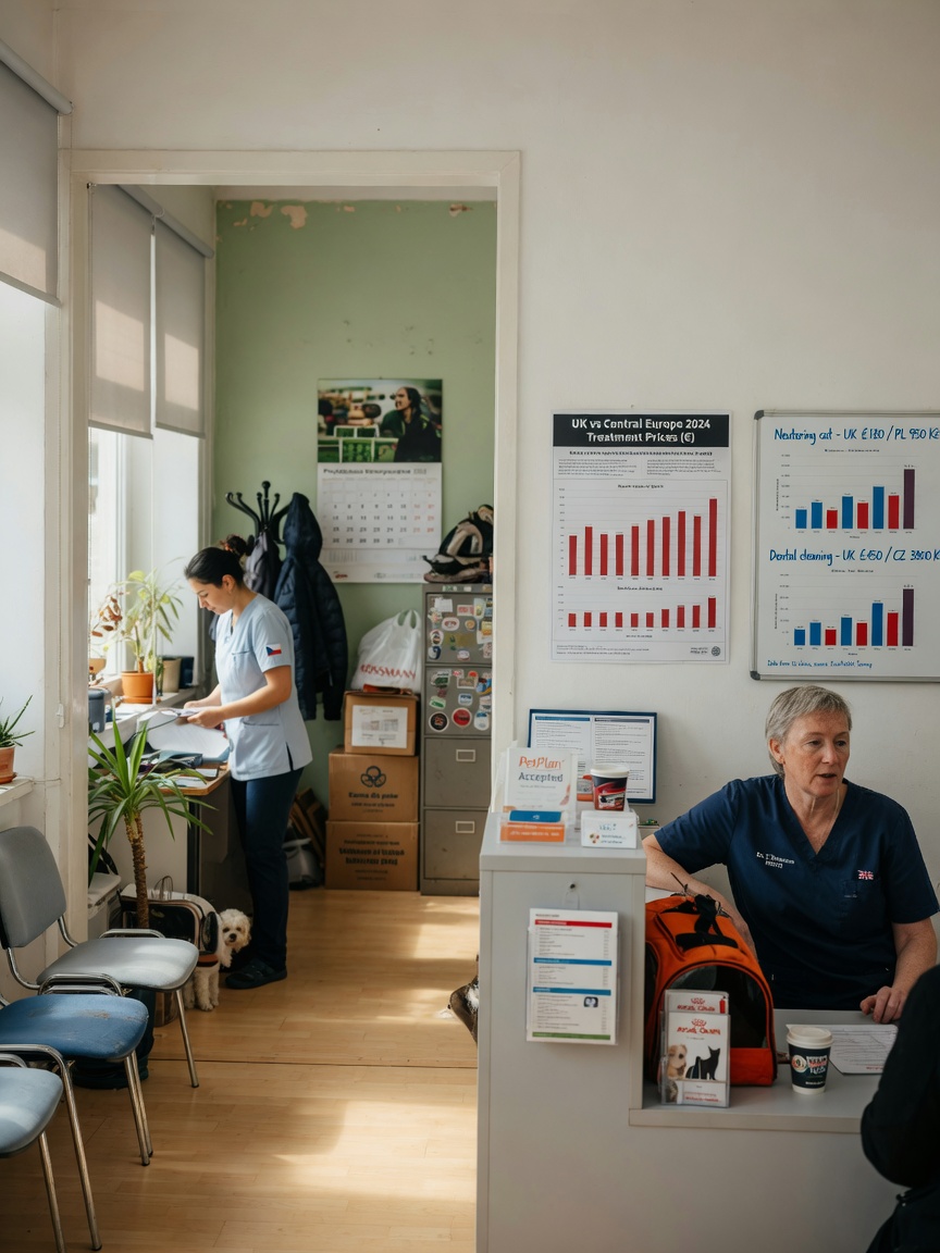 European veterinary clinic reception showing different regional clinic environments and settings