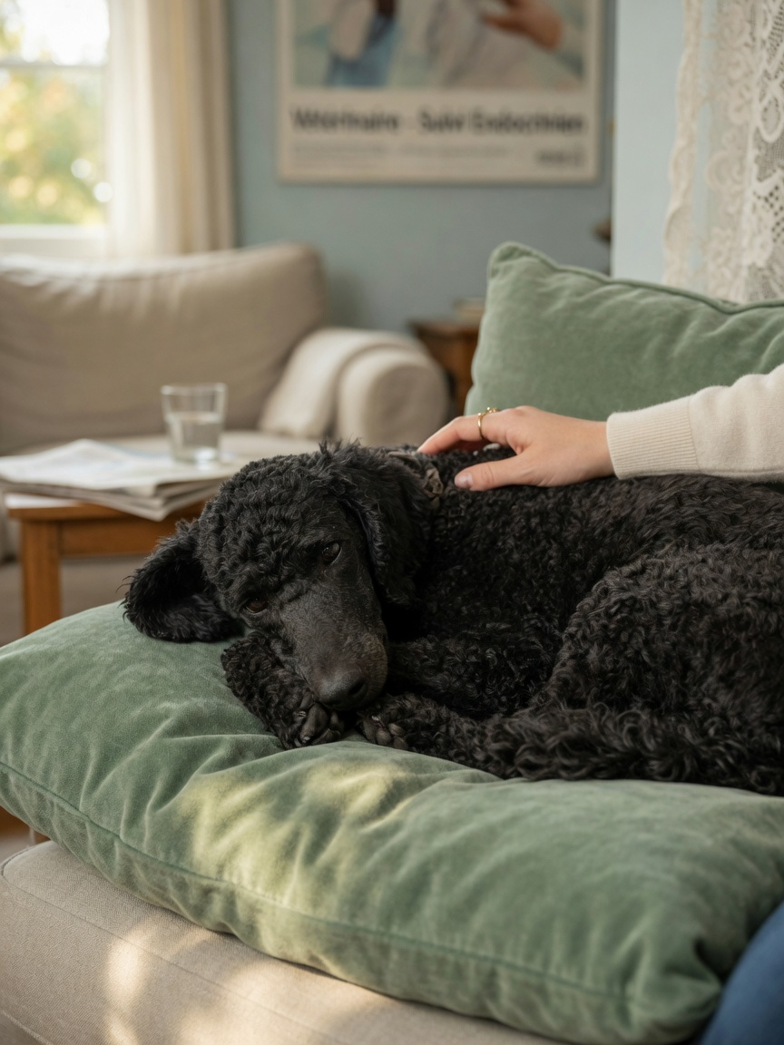 Lethargic Standard Poodle showing lethargy and weakness symptoms of Addison's disease