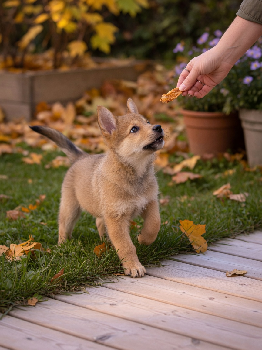 Young puppy exploring different ground textures during critical socialisation period