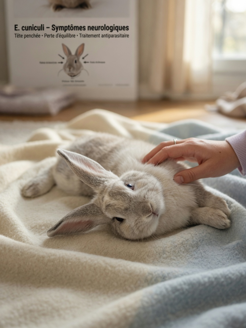 Rabbit displaying head tilt and neurological symptoms associated with E. cuniculi