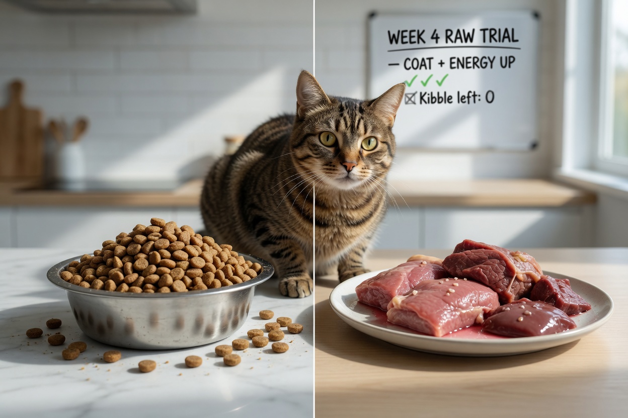 Confronto nutrizionale tra crocchette secche e carne cruda con gatto sano