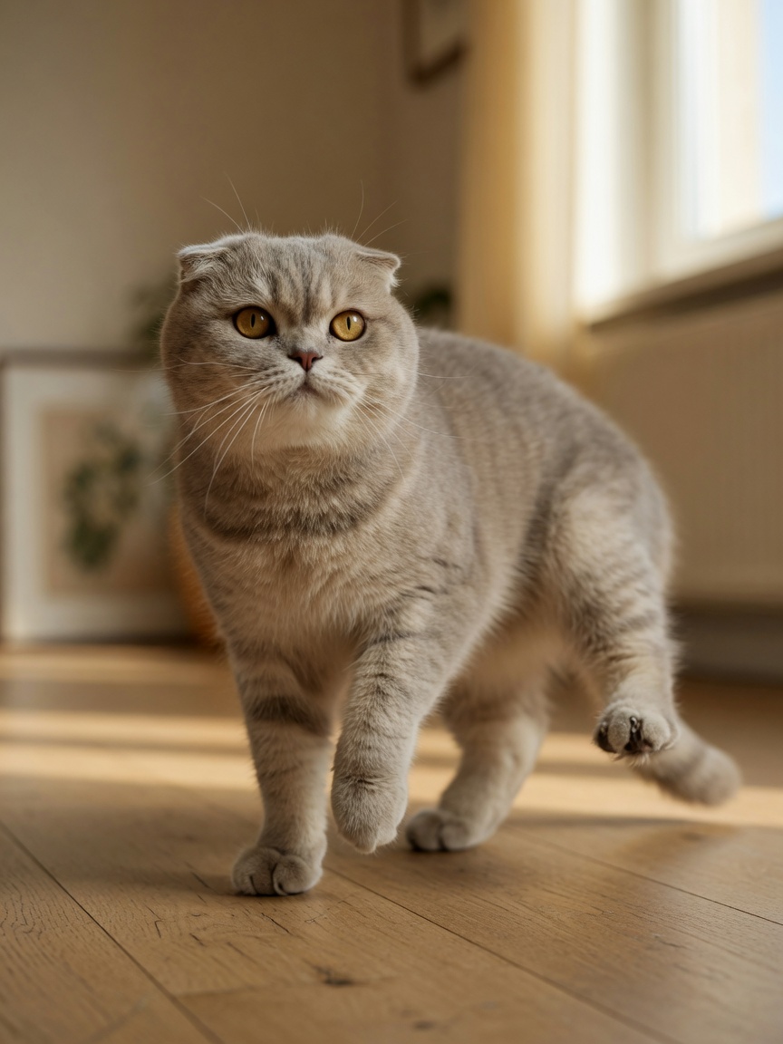 Scottish Fold cat displaying stiffness and limping gait associated with osteochondrodysplasia
