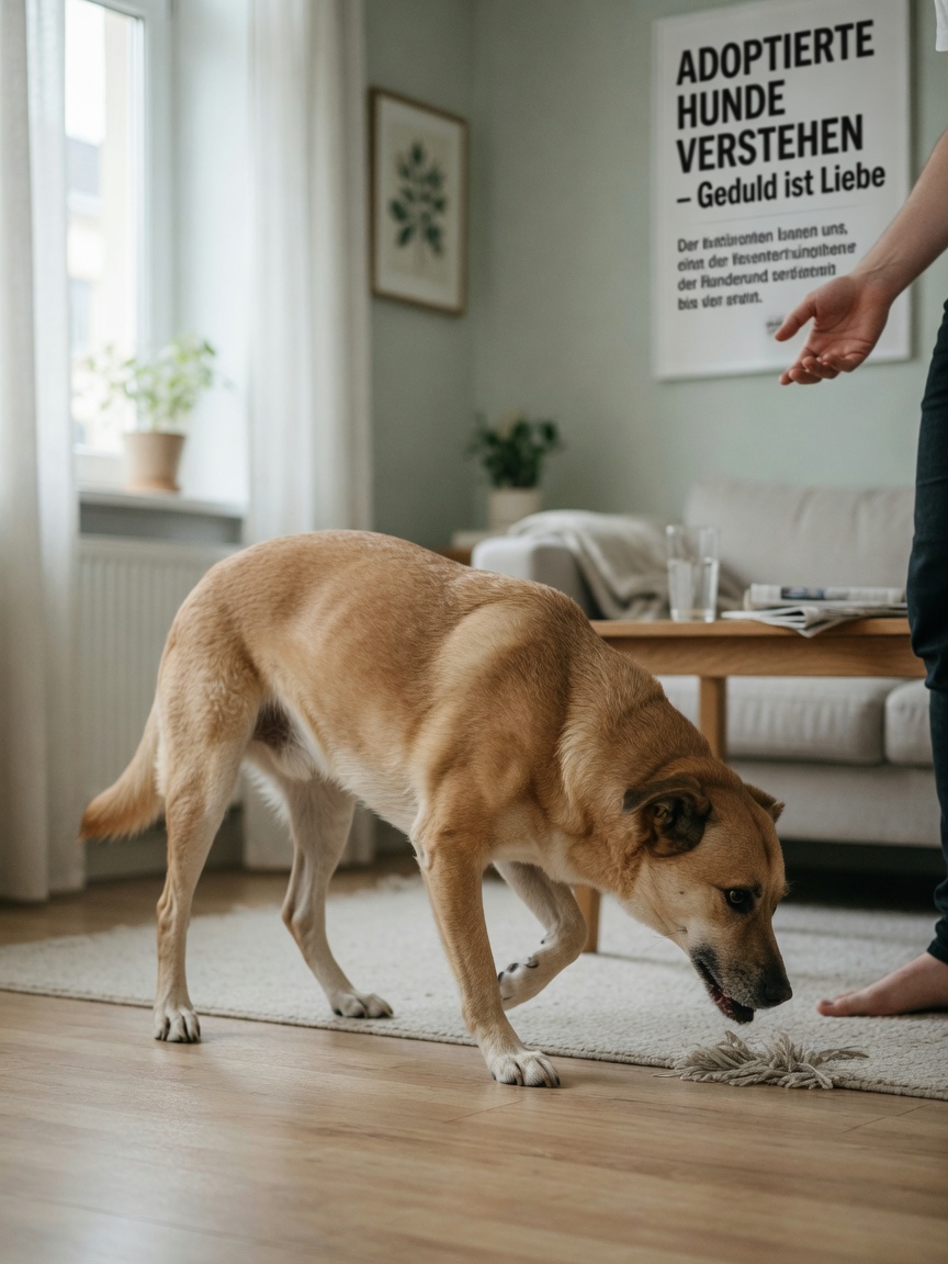 A dog displaying avoidance behavior by turning its body away, lowering its head, and sniffing the ground intently while someone approaches from behind