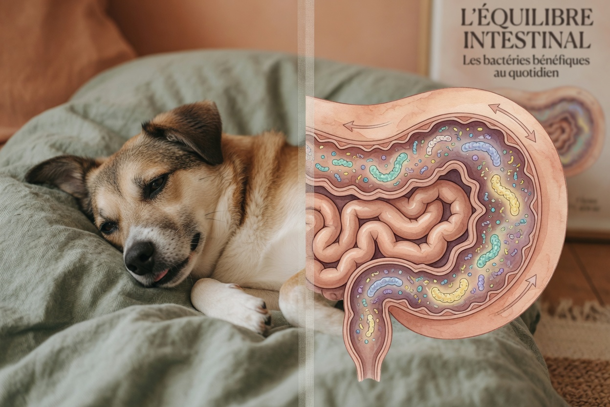 Visual representation of canine digestive health and fiber benefits in the gut