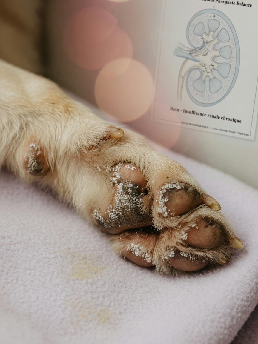 Visual representation of calcium mineral accumulation in dog tissue from vitamin D toxicity