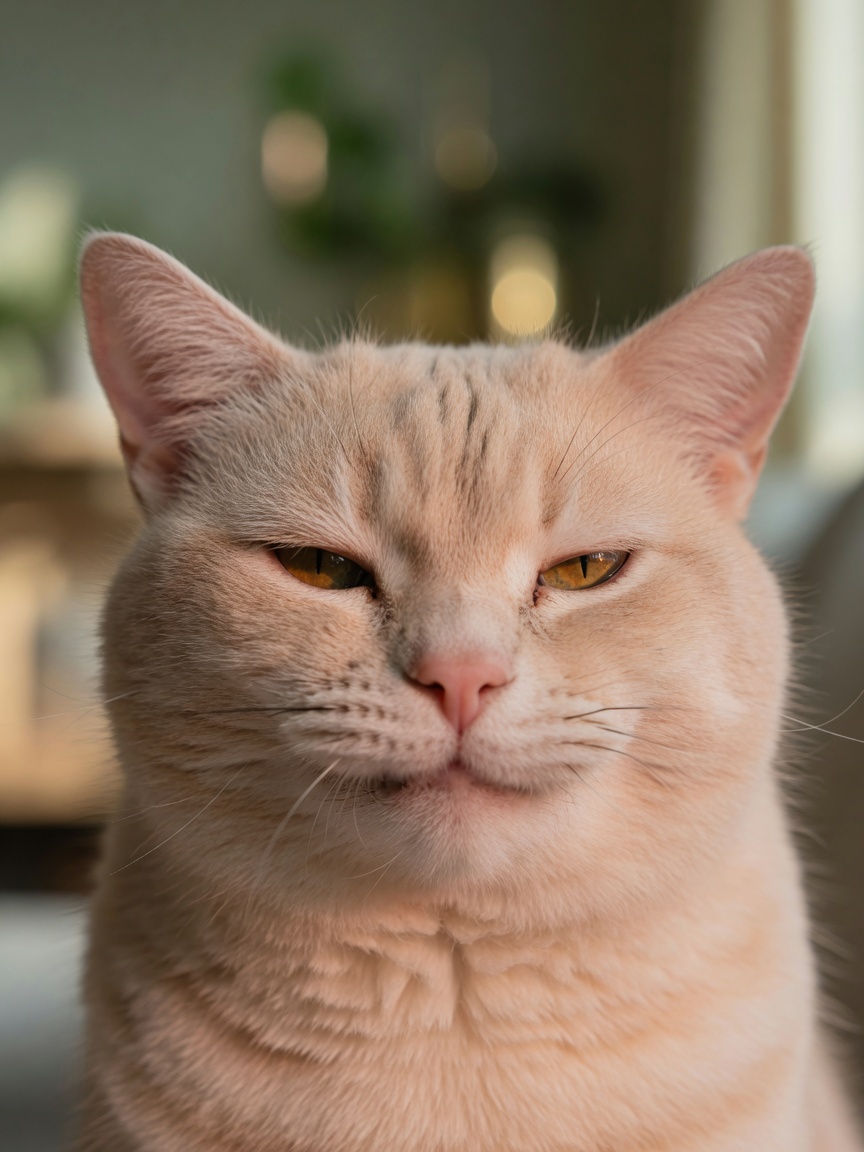 A cat's face in close-up demonstrating a slow blink with relaxed, trusting expression