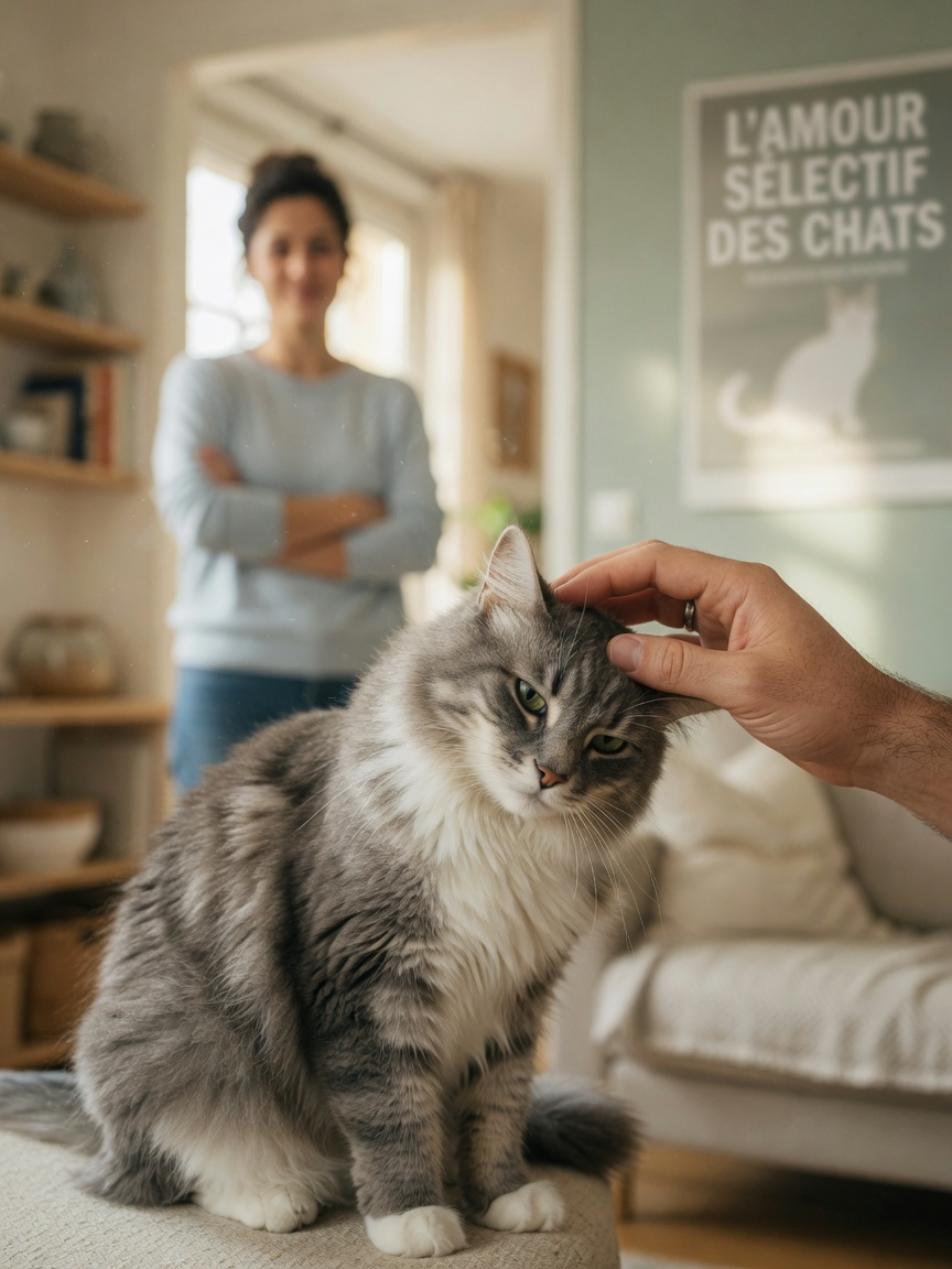 A cat selectively bunting one person's hand while ignoring a stranger nearby, demonstrating cats' preference for trusted individuals